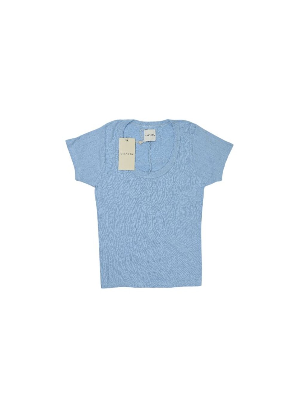 Vir Vita Pointelle Scoop Tee in Vintage Blue